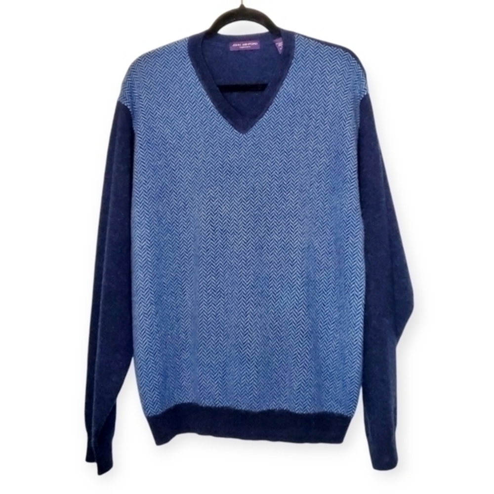 John Ashford Blue Herringbone Cashmere Sweater
